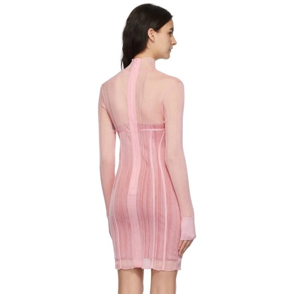 HERVE LEGER / NWT NEW layered sheer ribbed plated mini dress in pink medium m - Picture 6 of 6